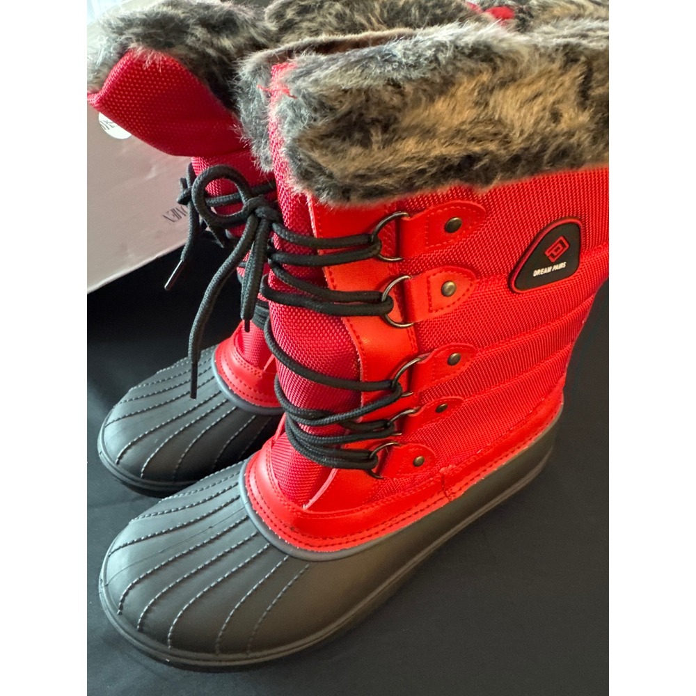 Dream Pairs DP-CANADA Red Black Faux Fur Lined Winter Snow Boots Womens 10 NEW - Picture 2 of 16